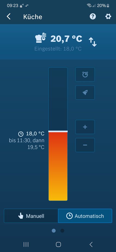 9.23 Uhr Aktueller Sollwert 18° (auch am Thermostat abzulesen)