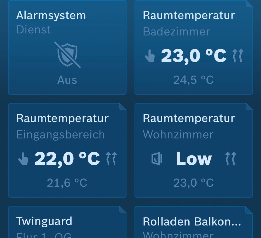 Bosch-App: Fenster Wohnzimmer geöffnet