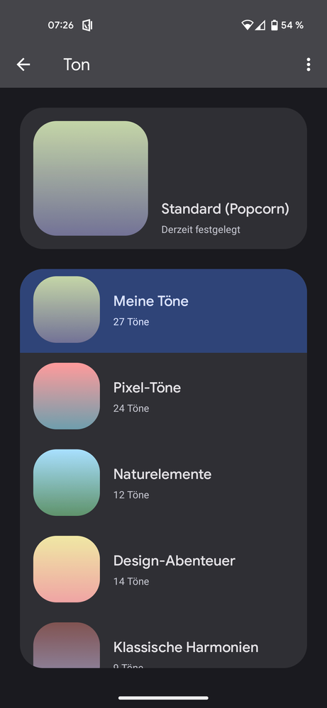 Untermenü zur Einstellung der Töne